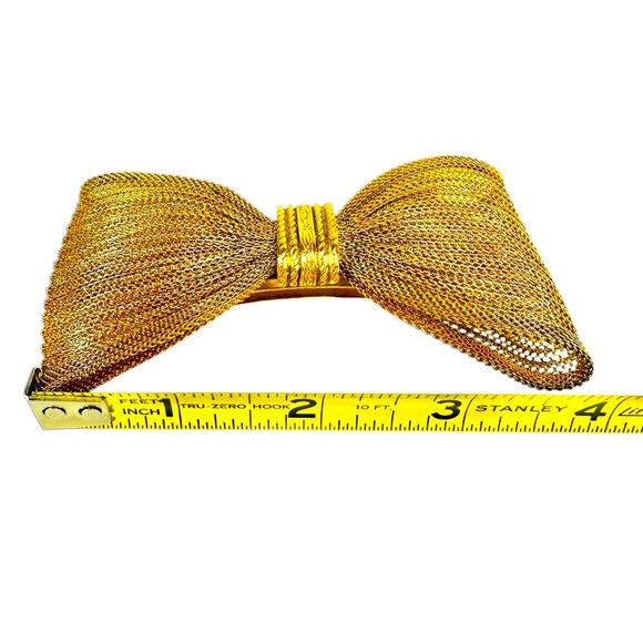 Vtg Gold Mesh Bow Tie Hair Clip Barette Made in France 4" - Picture 6 of 7